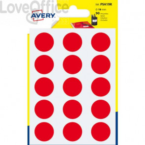 Etichette rotonde in bustina Avery - Rosso - ø19 mm - scrivibili a mano - 6 fogli (90 etichette)