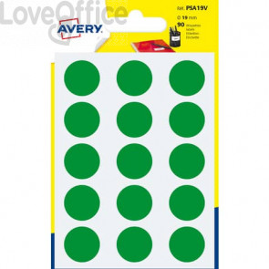 Etichette rotonde in bustina Avery - Verde - ø19 mm - scrivibili a mano - 6 fogli (90 etichette)