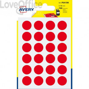 Etichette rotonde in bustina Avery - Rosso - ø15 mm - scrivibili a mano - 7 fogli (168 etichette)