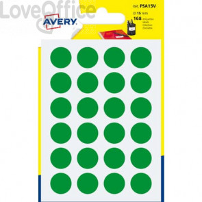 Etichette rotonde in bustina Avery - Verde - ø15 mm - scrivibili a mano - 7 fogli (168 etichette)