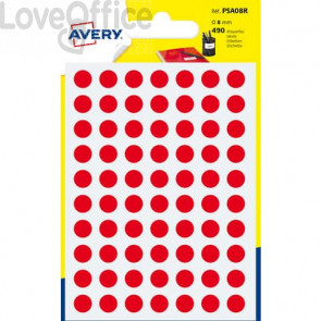 Etichette rotonde in bustina Avery - Rosso - ø8 mm - scrivibili a mano - 7 fogli (490 etichette)