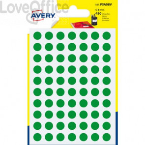 Etichette rotonde in bustina Avery - Verde - ø8 mm - scrivibili a mano - 7 fogli (490 etichette)