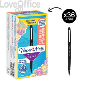 Penne punta fibra Paper Mate Flair/Nylon - M - 1,1 mm Nero (special pack 36)