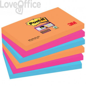 Foglietti riposizionabili Post-it® Super Sticky colori Bangkok - 76x127 mm - fluo: Arancio, Rosa, Azzurro - 655-6SS-EG (conf.6)