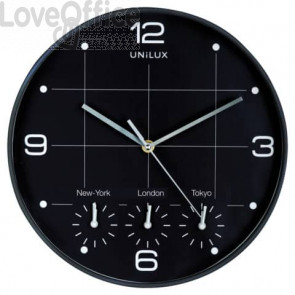 Orologio da parete al quarzo UNILUX On Time con 4 fusi orari ø30,5 cm Nero 400094567