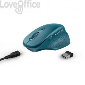Mouse ergonomico ricaricabile wireless Trust OZAA ricevitore USB A 2.0 - portata 10 metri - Azzurro