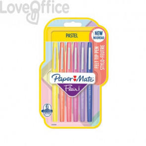 Penne punta fibra Paper Mate Flair/Nylon pastel 1.1 M - tratto 0,7 mm - assortiti (blister da 6 pezzi)