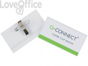 Portabadge Q-Connect plastica con clip e spilla 75x40 mm - KF01568 (conf.50)
