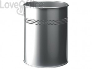 Cestino gettacarte DURABLE cilindrico con superficie perforata acciaio 15 litri - Argento metallizzato - 330023