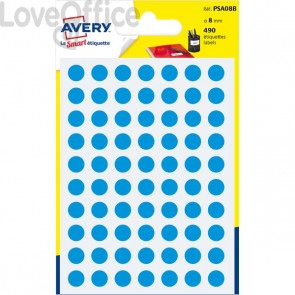 Etichette rotonde in bustina Avery - Blu - ø8 mm - scrivibili a mano - 7 fogli (490 etichette)
