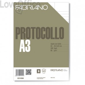 Fogli protocollo uso bollo Fabriano - a righe con margini - 66 g/m² - A4 chiuso - A3 aperto (conf.200)