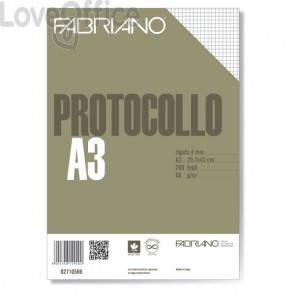 Fogli protocollo a quadretti Fabriano - 4 mm senza margini - 66 g/m² - A4 chiuso - A3 aperto (conf.200)