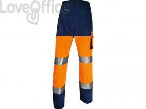 Pantaloni da lavoro Delta Plus ad alta visibilità catarifrangenti - classe 2 - 5 tasche - Argento Arancio fluo- Blu - L