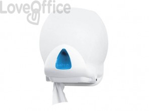 Distributore mini di carta igienica jumbo QTS in ABS con capacità massim ø20 cm Bianco con vetrino Blu IN-TO2/WS