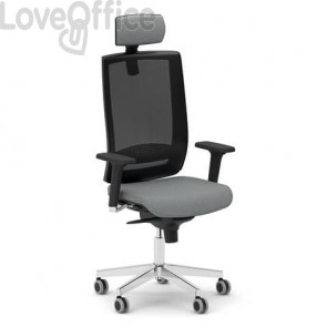 Sedia ergonomica da ufficio in similpelle Grigia Unisit Kind con poggiatesta - schienale rete Nero - KIPGN/KG