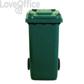 Bidone carrellato per raccolta differenziata 240 litri con coperchio PEHD Mobil Plastic Verde scuro - 1/240/5-VES