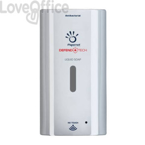Dispenser antibatterico ricaricabile No Touch per sapone liquido Defend Tech - 25x12x13,5 cm Papernet Bianco