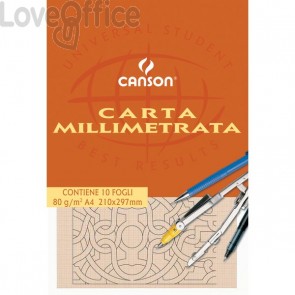 Carta opaca millimetrata Canson - A4 - 80 g/m² - 10 fogli - 200005812