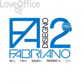 Album disegno Fabriano F2 - Ruvido - 24x33 cm - a 4 angoli - 110 g/m² - 20 fogli - Bianco 