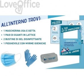 Kit dispositivi di protezione con mascherina + guanti + 2 bustine gel + pieghevole con norme igieniche - SFTKT01