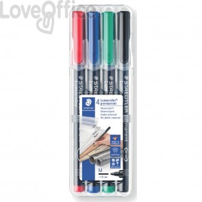 Penne a punta sintetica Staedtler Lumocolor permanent pen 317 - M - 1,0 mm - Astuccio da 4 pezzi colori assortiti