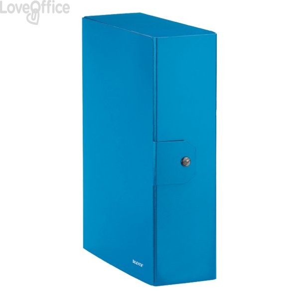 Cartella a scatola con bottone WoW Leitz - dorso 10 cm - Azzurro metallizzato - 25x35 cm