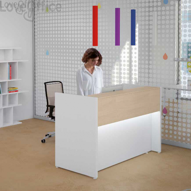 631 Reception angolare con scrivania da 80 cm bianco/cemento LineKit  163x163xH.109 cm - B1590NBI 1266.54 - Reception - LoveOffice®